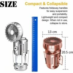 LITZEE Lanterne De Camping à LED Extérieure Portable Avec Ventilateur, Lampe De Ventilateur électrique De Levage Et D'étirement Solaires En Plein Air, Lumière De Camping à Interrupteur,d'or -Luminaire solaire Soldes 2022 51552391 3