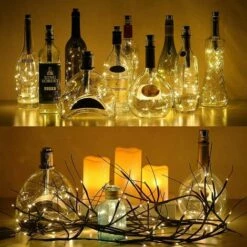 READCLY Lot De 10 Guirlandes Lumineuses LED Solaire Bouchon De La Bouteille 1m 10 LEDs Fil De Cuivre Lumière Décorative Pour DIY Bouteille Bar Chambre Mariage Noël Halloween Fête - Blanc Chaud -Luminaire solaire Soldes 2022 52506668 2