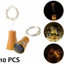 READCLY Lot De 10 Guirlandes Lumineuses LED Solaire Bouchon De La Bouteille 1m 10 LEDs Fil De Cuivre Lumière Décorative Pour DIY Bouteille Bar Chambre Mariage Noël Halloween Fête - Blanc Chaud -Luminaire solaire Soldes 2022 52506668 3