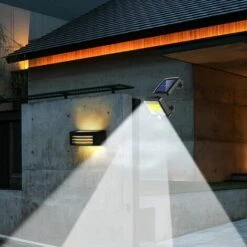 QERSTA Projecteur Solaire Avec 100 LED, Lampes Solaires XVZ Avec Détecteur De Mouvement, IP65 étanche, Applique Murale De Terrasse Solaire Avec Câble De 16,5 Pieds [Classe énergétique A +++] -Luminaire solaire Soldes 2022 53259414 3