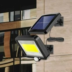 QERSTA Projecteur Solaire Avec 100 LED, Lampes Solaires XVZ Avec Détecteur De Mouvement, IP65 étanche, Applique Murale De Terrasse Solaire Avec Câble De 16,5 Pieds [Classe énergétique A +++] -Luminaire solaire Soldes 2022 53259414 4