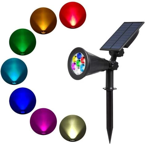 TINOR 7 LED Lampe Solaire, Solaire Projecteur Avec 7 Couleurs Changent, Extérieur Sans Fil Etanche IP65 Lampe Jardin Avec 180° Réglable Spot Solaire Extérieur Pour Jardin, Cour, Extérieur, Chemin 4 TINOR 7 LED Lampe Solaire, Solaire Projecteur Avec 7 Couleurs Changent, Extérieur Sans Fil Etanche IP65 Lampe Jardin Avec 180° Réglable Spot Solaire Extérieur Pour Jardin, Cour, Extérieur, Chemin – Image 2