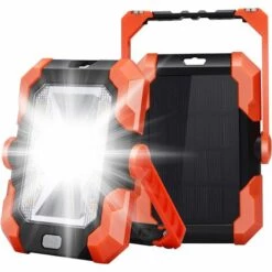 PERLE RARE Projecteur LED Rechargeable Charge Solaire USB Projecteur Chantier Lumière Lampe De Travail Lanterne Portable Avec 4 Modes SOS Rotation à 360° Poignée Réglable Et Magnétique Pour Camping