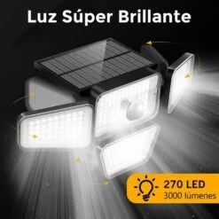 Lampes Solaires Extérieures, 270 LED 3000LM Détecteur De Mouvement IP65 Étanche 4 Têtes 3 Modes 6500K Énergie Solaire Sécurité LED Projecteurs Sans-Macaron -Luminaire solaire Soldes 2022 55210516 3