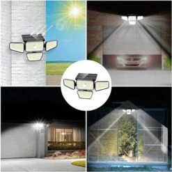 Lampes Solaires Extérieures, 270 LED 3000LM Détecteur De Mouvement IP65 Étanche 4 Têtes 3 Modes 6500K Énergie Solaire Sécurité LED Projecteurs Sans-Macaron -Luminaire solaire Soldes 2022 55210516 5