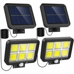 SUPERMARKET Lot De 2 Lampes Solaires D'extérieur Avec Détecteur De Mouvement - 120 LED COB Lumineuses - Panneau Solaire Réglable - Lampes De Sécurité Filaires à énergie Solaire Pour Mur, Cour,Superma