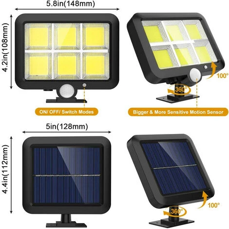 SUPERMARKET Lot De 2 Lampes Solaires D'extérieur Avec Détecteur De Mouvement - 120 LED COB Lumineuses - Panneau Solaire Réglable - Lampes De Sécurité Filaires à énergie Solaire Pour Mur, Cour,Superma 4 SUPERMARKET Lot De 2 Lampes Solaires D'extérieur Avec Détecteur De Mouvement - 120 LED COB Lumineuses - Panneau Solaire Réglable - Lampes De Sécurité Filaires à énergie Solaire Pour Mur, Cour,Superma – Image 2