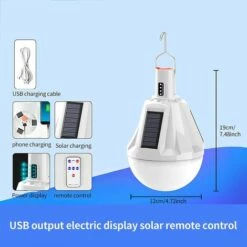 Ampoule LED Solaire, Rechargeable Par USB, Lampe De Lumière Avec énergie Solaire, Lampe Suspendue Pour Extérieur, Lampe De Télécommande, éclairage Imperméable Pour Jardin, Patio, Camping，Starlight -Luminaire solaire Soldes 2022 55568149 3