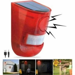 BENOBBY KIDS Alarme Sonore Et Lumineuse Solaire Détecteur De Mouvement Sirène 110 Décibels Alerte Sonore Et Avertissement Flash 6 LED Système D'alarme De Sécurité Stroboscopique Pour Ferme Villa, Rouge, 1pc