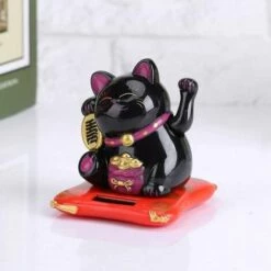 PERLE RARE Chat Porte Bonheur Bonne Chance Figurine Avec Bras Mobile à L'Energie Solaire Décoration Pour Voiture Maison Bureau (noir) -Luminaire solaire Soldes 2022 56742986 4