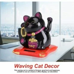 PERLE RARE Chat Porte Bonheur Bonne Chance Figurine Avec Bras Mobile à L'Energie Solaire Décoration Pour Voiture Maison Bureau (noir) -Luminaire solaire Soldes 2022 56742986 5