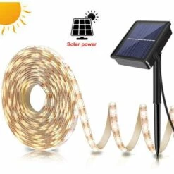 Thsinde Ruban LED Solaires Exterieur, Bandes LED Solaires 5M 150LED, Chaîne De Lumière Solaire Extérieure Etanche，pour Maison Jardin Vitrine Mariage Noël -Blanc Chaud