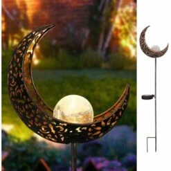 LRISHOM Panneau Solaire Lune Evide Modele Pelouse Lampe Exterieure Lampe En Acier Inoxydable Etanche 2V60Ma Silicium Amorphe Inclus 600Ma Cellulaire