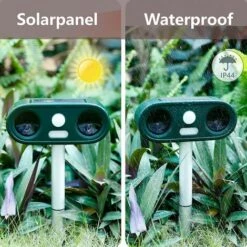 HKLFFJA Répulsif Chat Jardin Solaire à Ultrasons 2X Avec Lumière LED, Imperméable Répulsif Animaux Pour Chat, Chiens, Oiseaux -Luminaire solaire Soldes 2022 57144060 4