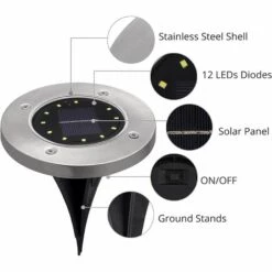AIDUCHO 4pcs 12 LED Solaire Solaire Lumière Extérieure Souterraine Étanche Éclairage Sans Fil Avec Capteur De Lumière Pour Jardin Place Allée-Blanc Chaud -Luminaire solaire Soldes 2022 57958557 4
