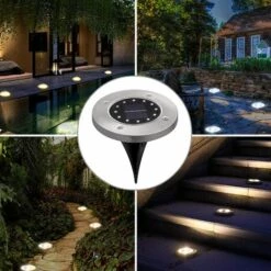 AIDUCHO 4pcs 12 LED Solaire Solaire Lumière Extérieure Souterraine Étanche Éclairage Sans Fil Avec Capteur De Lumière Pour Jardin Place Allée-Blanc Chaud -Luminaire solaire Soldes 2022 57958557 5