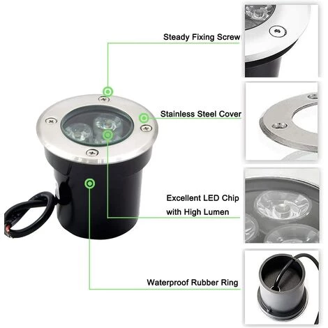 GRID COOL Spot Led Extérieur Encastrable 4 PACK 3W IP67 Spot Encastrable Led Terrasse Rond 300 Lumen Lampe D'éclairage De Jardin Extérieur, Pour Jardin Chemin Cour Garage 4 GRID COOL Spot Led Extérieur Encastrable 4 PACK 3W IP67 Spot Encastrable Led Terrasse Rond 300 Lumen Lampe D'éclairage De Jardin Extérieur, Pour Jardin Chemin Cour Garage – Image 2