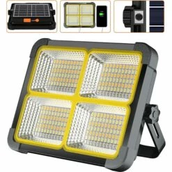 GRID COOL Projecteur LED Rechargeable 336 LEDs/ 100W/ Panneau Solaire/ 4 Modes D'éclairage/ Batterie Externe 12000mAh/ Absorption D'aimant, Idéal Pour Camping, Travail, Pêche, Couleur Noire [Classe énergétique A++]