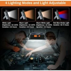 GRID COOL Projecteur LED Rechargeable 336 LEDs/ 100W/ Panneau Solaire/ 4 Modes D'éclairage/ Batterie Externe 12000mAh/ Absorption D'aimant, Idéal Pour Camping, Travail, Pêche, Couleur Noire [Classe énergétique A++] -Luminaire solaire Soldes 2022 58348481 3