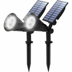 LYCXAMES [2 Pack] LED Solaire Projecteur, Lampe Solaire De 4 LED, Étanche Extérieur Lampe Jardin，Éclairage De Sécurité Paysage Lumière Pour Chrismas Arbre, Clôture, Patio, Fête.(Blanc Froid 6000K)
