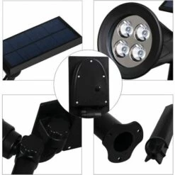 LYCXAMES [2 Pack] LED Solaire Projecteur, Lampe Solaire De 4 LED, Étanche Extérieur Lampe Jardin，Éclairage De Sécurité Paysage Lumière Pour Chrismas Arbre, Clôture, Patio, Fête.(Blanc Froid 6000K) -Luminaire solaire Soldes 2022 58374667 5