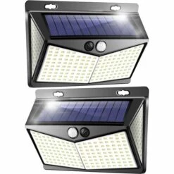 LYCXAMES Lampe Solaire Exterieur, Projecteur LED Exterieur Detecteur De Mouvement 208 Led Ip65, Lumiere Spot LED Solaire Exterieur, Eclairage Exterieur Avec Detecteur,Applique Murale Pour Jardin Piscine-2 Pack