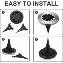 ENLENK Lampe Solaire Extérieure 12 LED 4pcs Lampe Solaire Solaire Blanc Lampe De Jardin Étanche Acier Inoxydable Pour Extérieur, Jardin, Patio, Pelouse, Cour, Passerelle -Luminaire solaire Soldes 2022 58438519 2