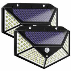 LITZEE 2 Pièces 100LED Lampe Solaire , Lumière Solaire Humaine Panneau Solaire Équipé Super Lumineux Charge Solaire Économie D'énergie 3 Modes Éclairage Étanche Capteur Humain Pour Jardin Parking