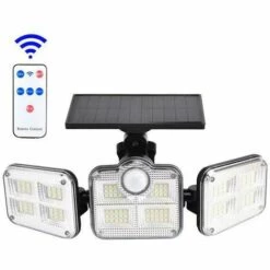 FR-LIFE Solaire Lumiere Exterieur Applique Murale Luminaire Led 3 Têtes 122 Leds Detecteur Mouvement IP65 Etanche Sécurité Lampe à Énergie Solaire, BR-Vie[Classe énergétique A+++]