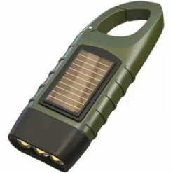 AOUGO Lampe De Poche Rechargeable à Manivelle, Lampe De Poche à LED Solaire, Lampe De Poche à Dynamo, Lampe De Secours Extérieure, Lampes De Camping Portables, Avec Mousqueton Suspendu (vert) [Classe énergétique A++]