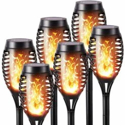 QEDERTEK Lumières Flamme Solaire Exterieure - Lot De 6 Lampe Torche Solaire Étanche, Lampe Solaire Flamme Vacillante Pour Décor, Jardin, Patio, Chemins, Pelouse