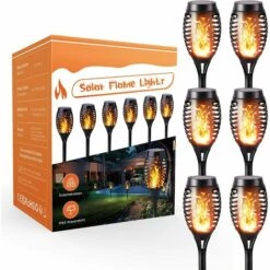 QEDERTEK Lumières Flamme Solaire Exterieure - Lot De 6 Lampe Torche Solaire Étanche, Lampe Solaire Flamme Vacillante Pour Décor, Jardin, Patio, Chemins, Pelouse -Luminaire solaire Soldes 2022 58660395 5