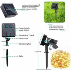 QEDERTEK Guirlande Lumineuse Solaire Extérieure Étanche 240 LED 92ft/28m Fil De Cuivre Guirlande Lumineuse Solaire 8 Modes Blanc Chaud Guirlande Lumineuse Solaire Pour Patio, Portail, Cour 11 QEDERTEK Guirlande Lumineuse Solaire Extérieure Étanche 240 LED 92ft/28m Fil De Cuivre Guirlande Lumineuse Solaire 8 Modes Blanc Chaud Guirlande Lumineuse Solaire Pour Patio, Portail, Cour -Luminaire solaire Soldes 2022 58660426 5