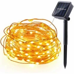 QEDERTEK Guirlande Lumineuse Solaire Extérieure 120 LED 46ft/14m Fil De Cuivre Guirlande Lumineuse Solaire 8 Modes Blanc Chaud Guirlande Lumineuse Solaire Imperméable Pour Patio, Portail, Cour