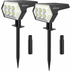 HKLFFJA 2 Pack 108 LED Spot Solaire Exterieur, Lampes Solaires Etanche IP65 Projecteur Solaire Exterieur 4 Modes Dtecteur De Eclairage Extérieur Solaire Pour Jardin, Extérieur, Chemin, Allée