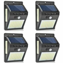 DONTODENT 4*Lumière Solaire, Lampe Solaire Extérieur, Avec Détecteur De Mouvement Lampe, De Sécurité Sans Fil Lampe Mural Pour Jardin.