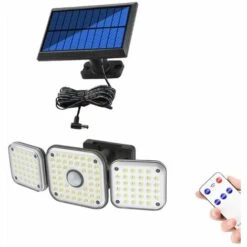 FR-LIFE Lampe Solaire Extérieur Detecteur De Mouvement,BR-Vie 112 LEDs Lumière Solaire Extérieure Avec Télécommande, IP65 Étanche Projecteur Solaire Avec Câble De 5 M, 3 Modes Spot Solaire Pour Jardin [Classe énergétique A+]
