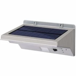FR-LIFE Projecteur Solaire Applique Mural Inox Eclairage Puissant LED Blanc H16cm Avec Détecteur De Mouvement 3 Modes, BR-Vie