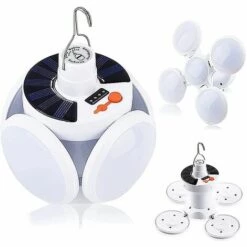 MERKMAK Lampe De Camping LED Solaire USB Rechargeable Avec 4 Feuilles De Lampe Pliables IP65 Etanche 5 Modes D'eclairage 45 LED Affichage De Puissance Pour Randonnee En Plein Air Camping