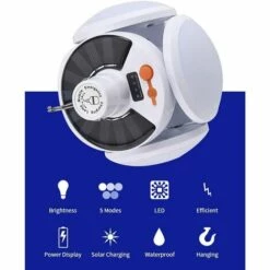 MERKMAK Lampe De Camping LED Solaire USB Rechargeable Avec 4 Feuilles De Lampe Pliables IP65 Etanche 5 Modes D'eclairage 45 LED Affichage De Puissance Pour Randonnee En Plein Air Camping -Luminaire solaire Soldes 2022 59013097 4
