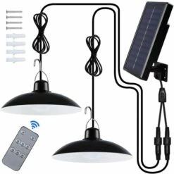 FVBJD Lampe Solaire Extérieur, Double Tête IP65 éTanche Lustre Solaire Avec Télécommande Pour Jardin/Pergola/Balcon/Terrasse