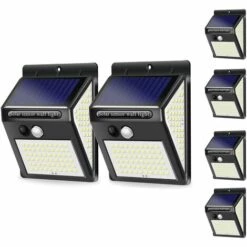 FVBJD Lampe Solaire Extérieur, 2 Pack 144 LED Lumière Solaire IP65 Etanche Projecteur LED Extérieur Avec Détecteur De Mouvement, Éclairage Mural De Sécurité Sans Fil Pour Jardin - Éclairage 270°