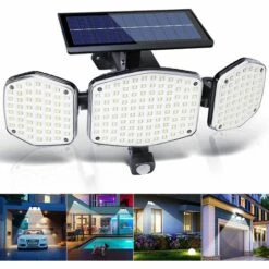FVBJD Projecteur Solaire Extérieur Avec Détecteur De Mouvement 208 LED Lampes De Sécurité Solaires à L'extérieur 270 ° Grand Angle 3 Modes IP65 Applique Murale étanche Pour Allée De Garage De Jardin