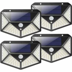 FVBJD Lampe Solaire Extérieur 100 Led【4 Pack】éclairage Solaire Extérieur Détecteur De Mouvement, Spot Solaire Puissante Sans Fil, Lumière Solaire Avec 3 Modes D’éclairage Pour Jardin, Cour