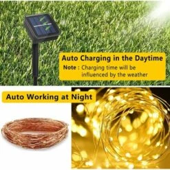 LYCXAMES 2 Pack Guirlande Lumineuse Exterieur Solaire, 10M 100 LED Étanche Guirlande Solaire Exterieur, Auto ON/OFF Décoration Lumière Pour Jardin Terrasse Clôture Cour Maison Noël Mariage Fête, Blanc Chaud -Luminaire solaire Soldes 2022 59303847 3
