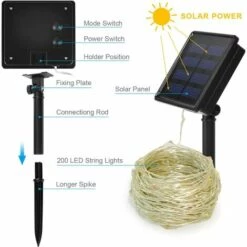 EINEMGELD Guirlande Lumineuse Solaire Extérieur, 200 LED 8 Modes 22M Décoration Lumineuse Solaire Noël IP65 Imperméable Lampe Solaire Exterieur Pour Jardin,Balcon,Terrasse, Mariage,Fête (Multicolore) -Luminaire solaire Soldes 2022 59659164 4