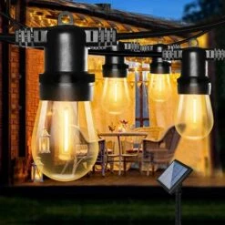 EINEMGELD Guirlande Guinguette Solaire, 5.48M Guirlande Lumineuse Extérieure G40 10 LED Ampoules, Etanche IP45 4 Mode Pour Soirée, Mariage, Jardin, Magasin Blanc Chaud 2700K -Luminaire solaire Soldes 2022 59659170 5