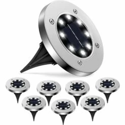 MINKUROW 8 Pièces Lampe Solaire Exterieur Jardin Spots Solaires Encastrables Lumière Solaire Extérieure Pour Paysage, Passerelle, Pelouse, Étapes, Terrasses, Escaliers De Cour De Clôture(8LED)