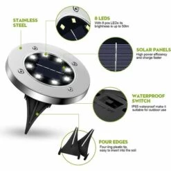 MINKUROW 8 Pièces Lampe Solaire Exterieur Jardin Spots Solaires Encastrables Lumière Solaire Extérieure Pour Paysage, Passerelle, Pelouse, Étapes, Terrasses, Escaliers De Cour De Clôture(8LED) -Luminaire solaire Soldes 2022 60014213 3