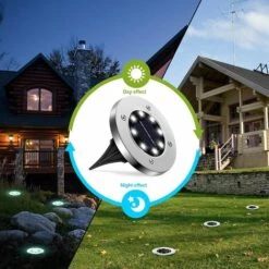 MINKUROW 8 Pièces Lampe Solaire Exterieur Jardin Spots Solaires Encastrables Lumière Solaire Extérieure Pour Paysage, Passerelle, Pelouse, Étapes, Terrasses, Escaliers De Cour De Clôture(8LED) -Luminaire solaire Soldes 2022 60014213 5